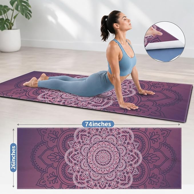Yoga Mat Towel, Hot Yoga Non Slip with 4 Corner Pockets, 74 x 26 in | Soft Absorbent Microfiber With Four Corner Pockets, Fits Over Yoga Mats For Hot Yoga, Pilates, Gym, And Travel