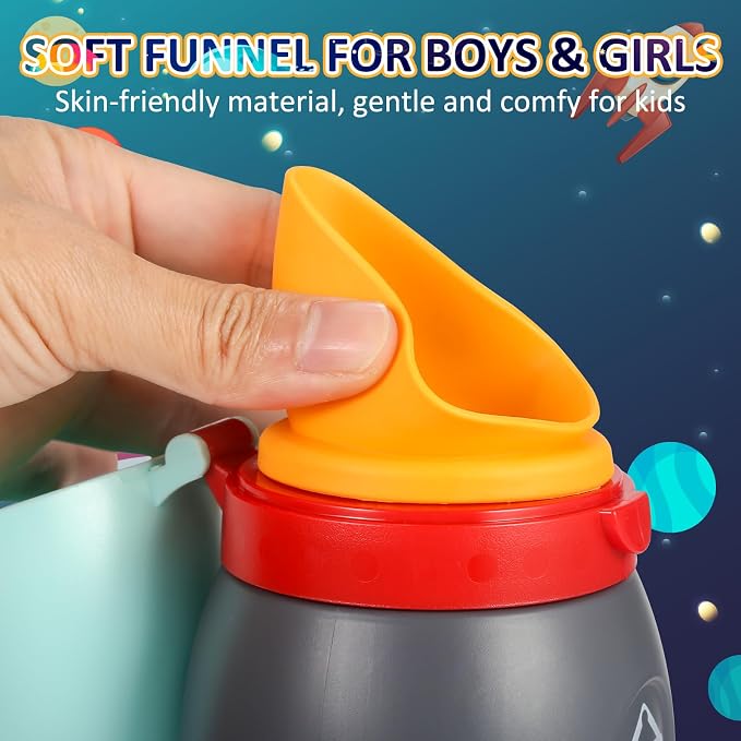 Portable Urinal for Kids Rocket Pee Cup for Kids Small Emergency Toilet Travel Urinal for Toddlers Boys Girls 12.5 OZ Pee Bottle for Kids Child Camping Car Travel Potty Training Baby Urinal Blue