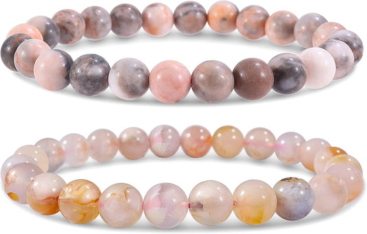Bivei Natural Gemstone Semi Precious Healing Crystals Handmade Stretchy Round Beads Bracelet,Stocking Stuffers for Women Enhance Positive Energy