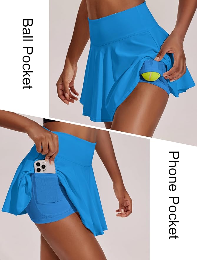 PINSPARK Womens Tennis Skirt 14" Pleated Athletic Golf Skorts with Pockets | High Waist, Tummy Control, Mini, Breathable, Lightweight, Soft, Built in Shorts, Pickleball, Casual