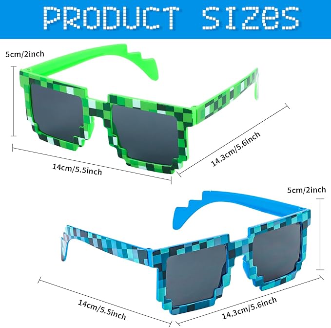 KIMOBER 12 Pack Pixel Sunglasses,6 Colors Pixelated Mosaic Gamer Glasses for Photo Props Party Favors