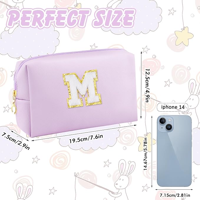 URSKYTOUS Gifts for Girls Initial Makeup Bag Personalized Cosmetic Bag with Zipper Cute Travel Toiletry Bag Waterproof PU Preppy Makeup Pouch Birthday Gift for Teen Girls Women(Purple M)