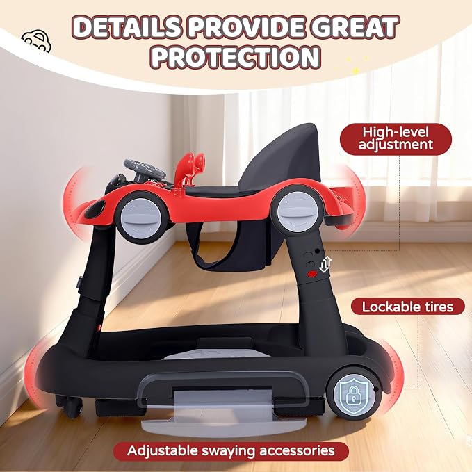 Baby Walker, 4-in-1 Baby Walker with Wheels Portable, Foldable Infant Toddler Walker for Boys Girls 6-18 Month (Red)
