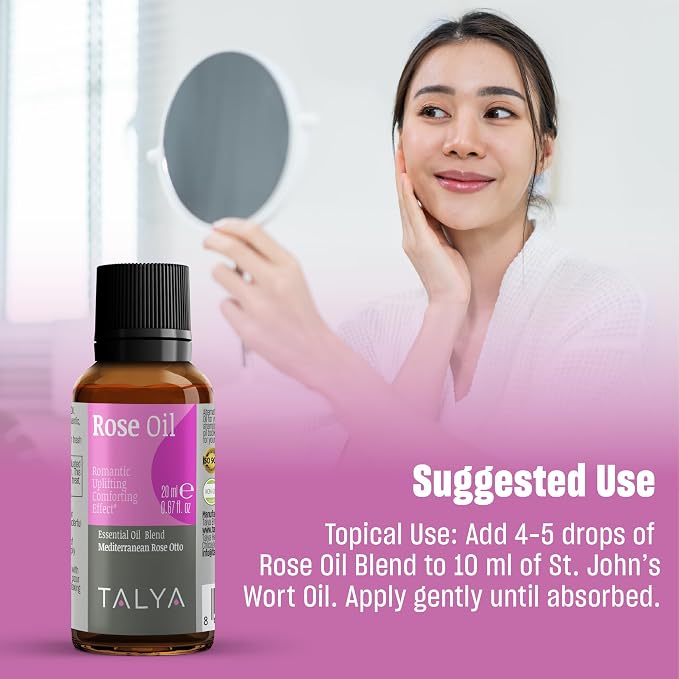 Talya Herbal Rose Essential Oil Blend for Skin Care and Relaxation - Topical for Mature Skin, Dry Skin - Diffuse to Elevate Mood - Rose Oil Blend for Aromatherapy - Anti Aging Wrinkle 20ml 0,67 fl oz