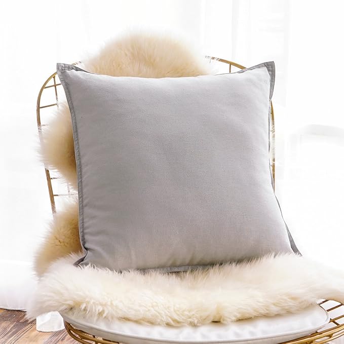 Jeanerlor Decorative Cotton Linen Chair Natural Throw Pillow Case, Sofa Durable Classy, Comfortable Cushion Cover for Living Room Car 26"x26"(65 x 65cm), Silver Grey