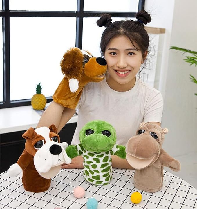 Plush Dog Puppy Open Mouth Hand Puppets Animal Toys Imaginative Pretend Play Storytelling
