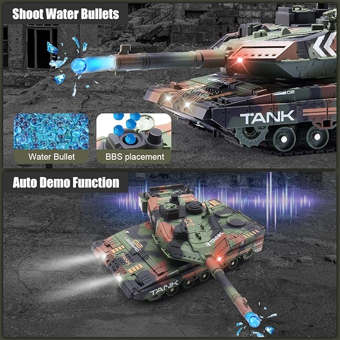 RC Tank That Shoots for Kids - 2.4Ghz Remote Control Army Tank Toys with Auto Demo Sound Light Smoke - 13 Channel Military Vehicles Model Gift for Adults Boys Age 6-8 9-12, Army Beige, Army Green