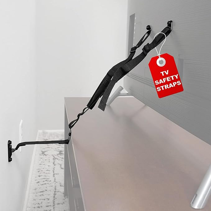 ECHOGEAR TV Safety Straps for Big TVs – Heavy-Duty Anti-Tip Anchors for TVs Up to 90” – Secure to Wall or Furniture – Pre-Assembled for Easy Baby Proofing & Earthquake Protection