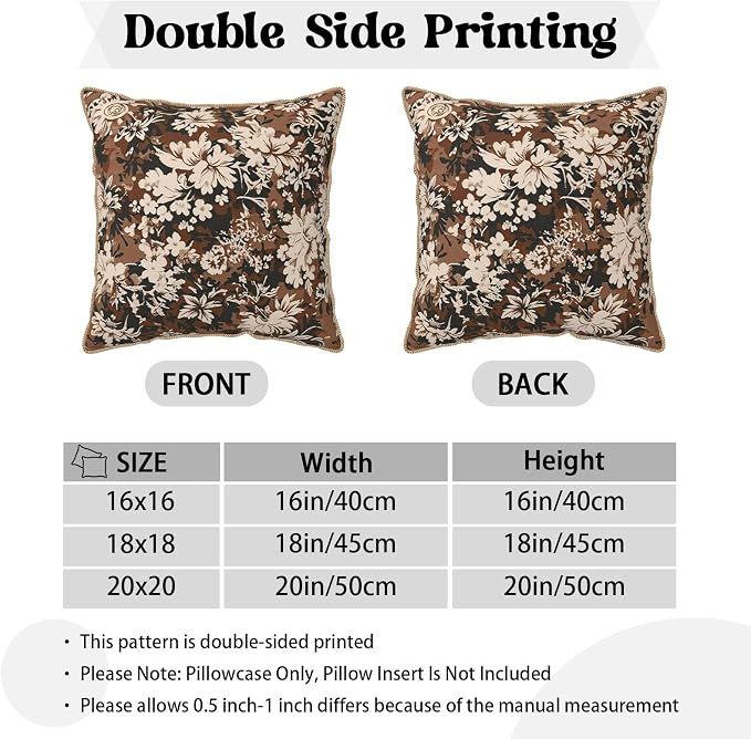 Vintage Brown Cream Floral Velvet Pillow Covers 16x16 Inch Tapestry Neutral Flowers Throw Pillows for Couch Cushion Covers Pillowcase Boho Farmhouse Pillow Cases for Sofa Bed Bedroom