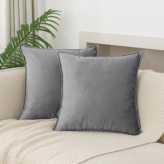 JIAHANNHA Velvet Grey Throw Pillow Covers 24”x24”Pack of 2 Soft Decorative | Square Cushion Covers for Couch Sofa Bed Livingroom Car Home Decor,60x60Cm