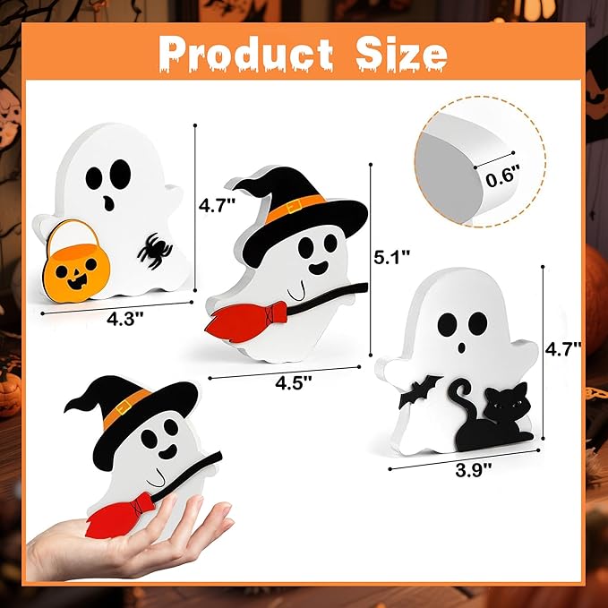 Cute Halloween Decorations Indoor-Cute Halloween Wooden Tiered Tray Decor, 3 Pcs Wooden Ghost Blocks Signs for Home Shelf Mantel Tabletop Office Party Fireplace
