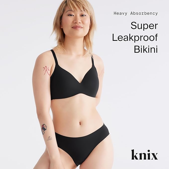 KNIX Women Leakproof Period Underwear No-Show Bikini 3-Pack – Heavy Flow Protection, Absorbs 4–7 Super Tampons
