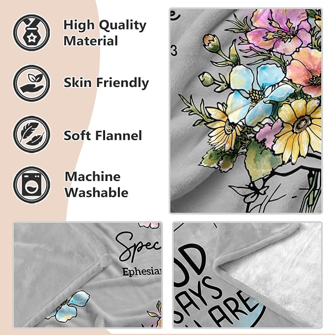Christian Religious Gifts for Women, Grey Christian Blanket 80''x 60'' | Birthday Gifts for Women, Baptism Religious Christmas Day Spiritual Gifts for Grandma Nana Mom Sister, Throw Blankets