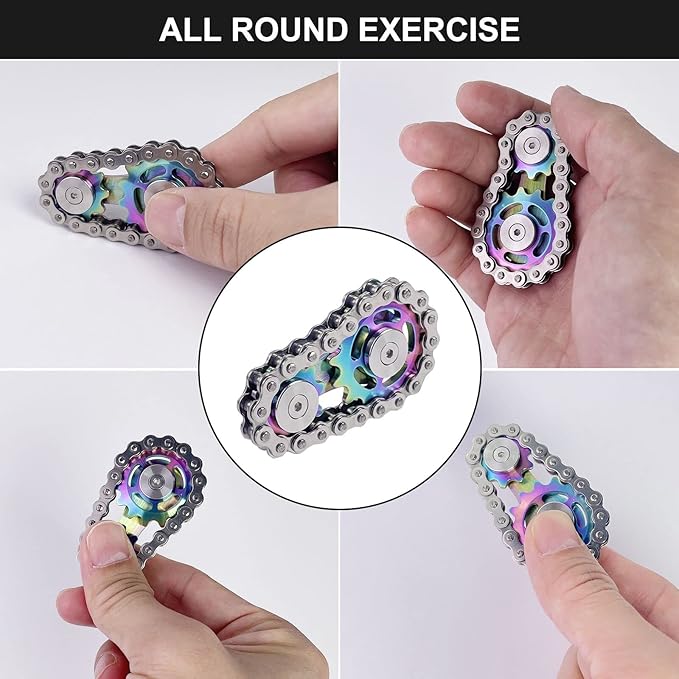Bike Chain Gear Fidget Spinner, Metal Sprocket Chain Fidget Toy, Stress Anxiety Relief Fidget Toy, Stainless Steel Durable Mechanics W/Smooth Bearings EDC Novelty Toy (Colorful)