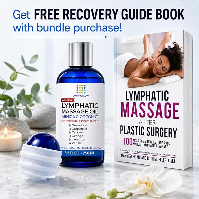 Lymphatic Drainage Massage Oil for Massage Therapy - Arnica Oil & Coconut for Post Surgery Recovery & Lymphatic Drainage Massager, Liposuction, 360 Lipo, BBL, Tummy Tuck Procedure,Moisturizing -8.5 Oz