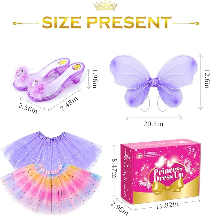 Kids Princess Dress Up Clothes for Little Girls, BIBUTY Pretend Play & Dress Up Princess Costume Set with Princess Shoes Tutu Fairy Wing for Little Girls, Princess Toy Gift for 3-6 Toddler Little Girl