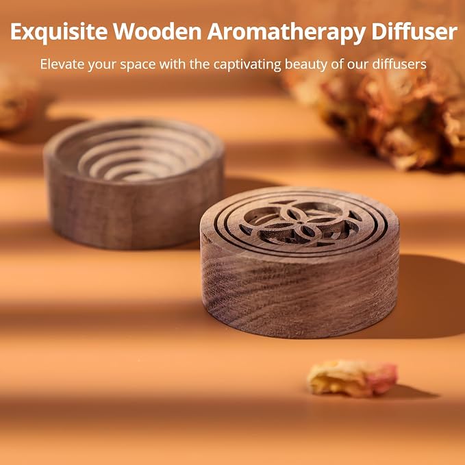 2 PCS Wooden Essential Oil Diffuser, Walnut Wood Diffuser, Aromatherapy Diffuser, Small Round Diffuser for Home, Offices, Cars, Yoga Rooms, Sauna Rooms, SPA Centers