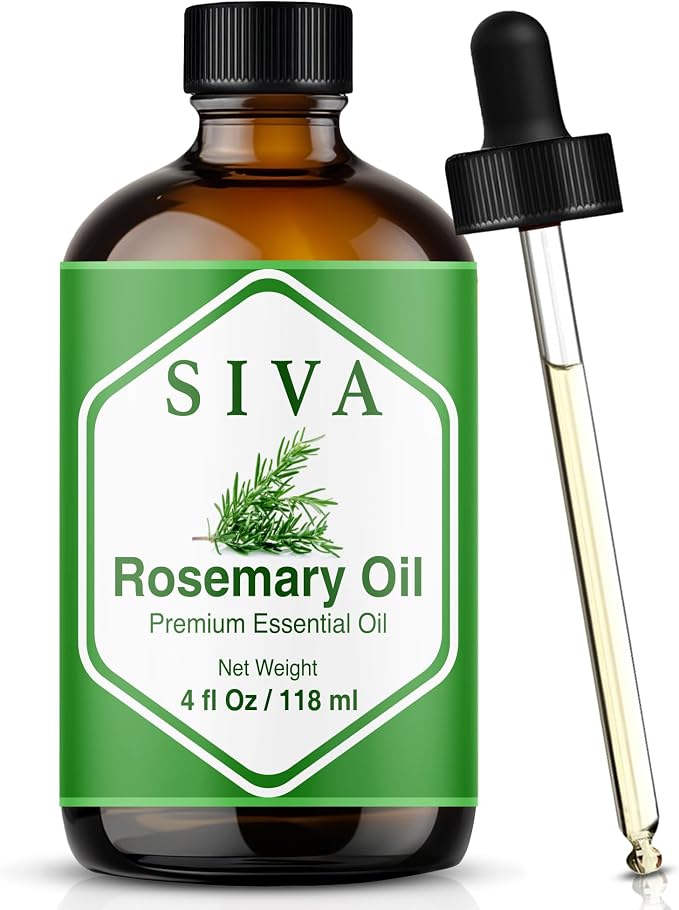 Siva Rosemary Essential Oil 4 Fl Oz – for Diffuser, Skin & Hair Care – Ideal for Massage & DIY Blends- with Dropper