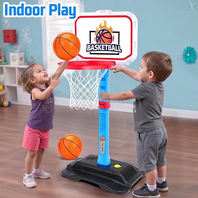 Toddler Basketball Indoor Toys for Age 3, Mini Adjustable Kids Basketball Hoops with Ball Pump Outdoor Pool Basketball Goal Sports Outside Play Toys for 3 year old Baby Boys Girls Birthday Gifts