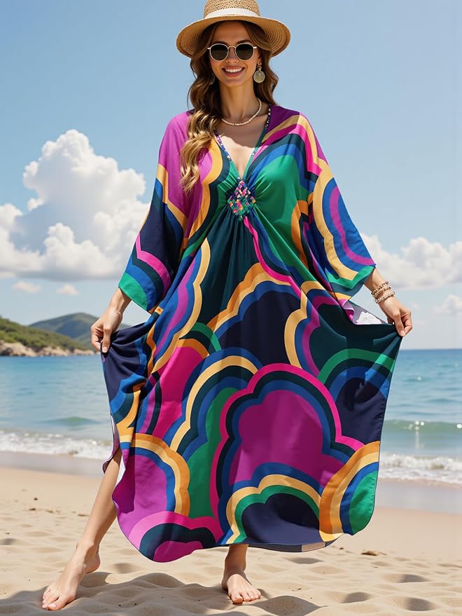 Mumu Dresses for Women Plus Size, Bohemian Kaftan Beach Cover Up Long Maxi Nightgown Soft Loungewear