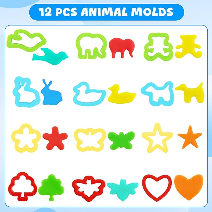 Dough Tools Set for Kids 20 PCS Dough Play Tools with Animal Cutters,Rollilng Pins,Rollers, Random Color