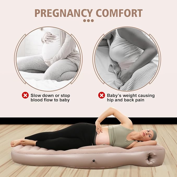 Inflatable Pregnancy Pillow with Hole - Pregnancy Blow Up Mattress, Maternity Pillow Inflatable for Prone Sleeping Includes Electric Pump, Relieves Back/Hip Pain, Gray
