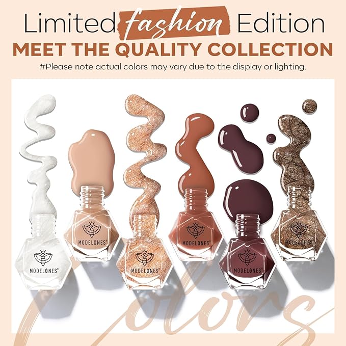 modelones Nail Polish Set 6 Colors, Fall Winter Brown Nude Silver Glitter Nail Polish Skin Tone Collection Quick Dry Mini Manicure DIY Nail Art Salon Home Gifts For Women Girl