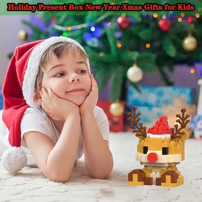 Christmas Building Blocks Compatible for Lego Christmas Reindeer Micro Blocks Stacking New Toys Holiday Present Box New Year Gifts for Kids Ages 6+ Boys and Girls(Reindeer)