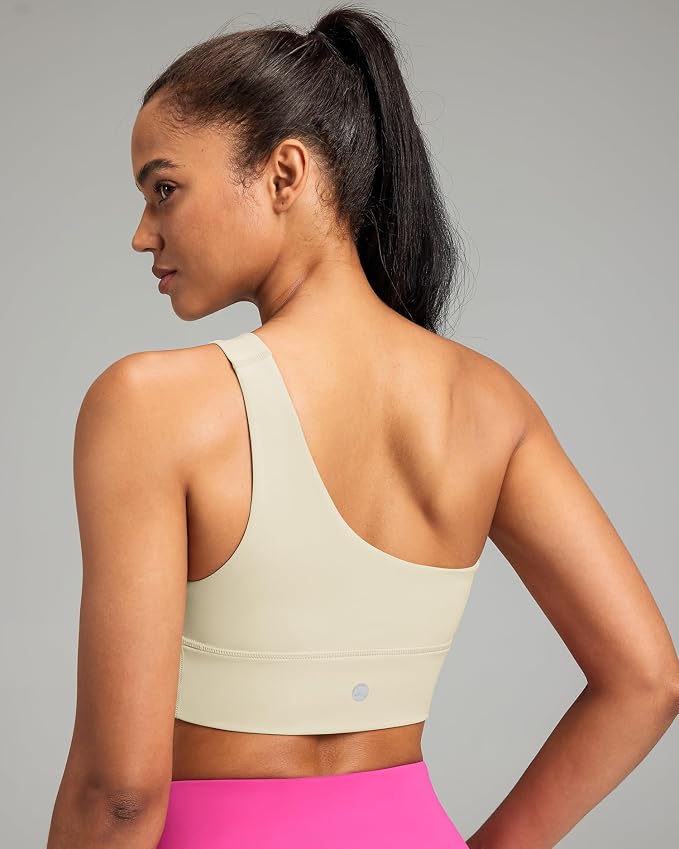 Queenie Ke Womens One Shoulder Sports Bra Left Side Strap Yoga Bras Gym Training Workout Crop Tops