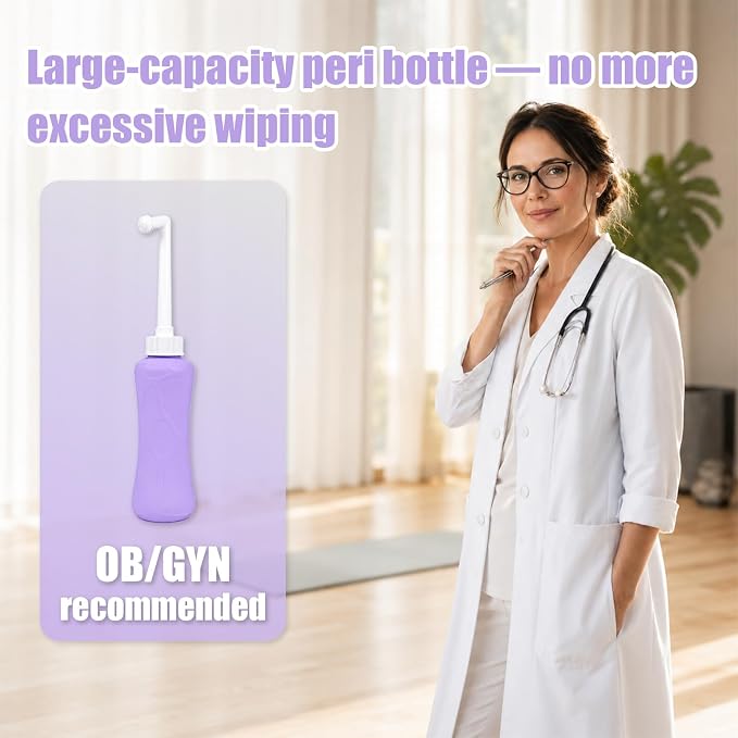 Peri Bottle for Postpartum, Portable Bidet, Perineal Bottle for Postpartum Essential, 17 OZ Upside Down Peri Bottle for Postpartum Recovery, Postpartum Care with Carrying Bag (Purple, L)