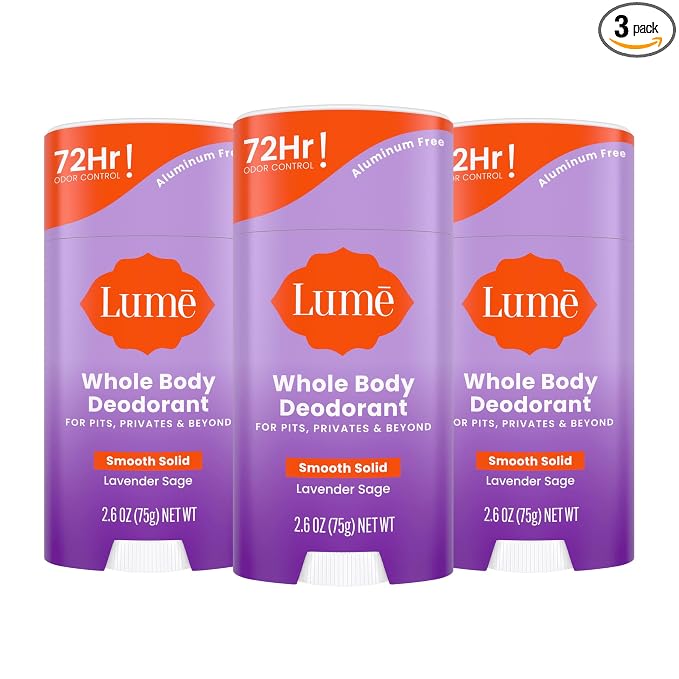 Lume Whole Body Deodorant - Smooth Solid Stick - 72 Hour Odor Control - Aluminum Free, Baking Soda Free and Skin Loving - 2.6 Ounce (Pack of 3) (Lavender Sage)