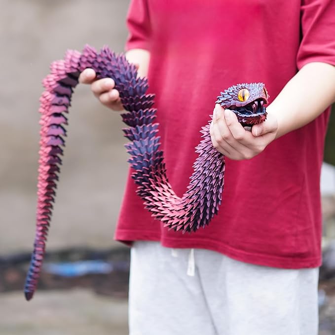 Super Large 3D Printed snake with a movable mouth,47.4inch,Flexible Realistic Articulated Animal Fidget Toys,Mystery Figurines Gifts ,Executive Desk Décor and Festival Collectible (colorfulB 47.4inch)
