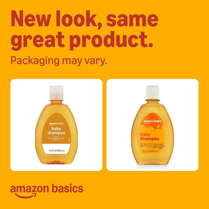 Amazon Basics Tear-Free Baby Shampoo, 13.6 Fluid Ounce, 4-Pack, Packaging May Vary