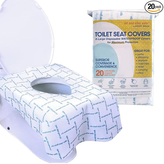 XL Full Coverage Disposable Toilet Seat Covers for Kids, Adults & Potty Training, Waterproof, 20 Pcs - Single Wrapped (Sit & Stay Safe)