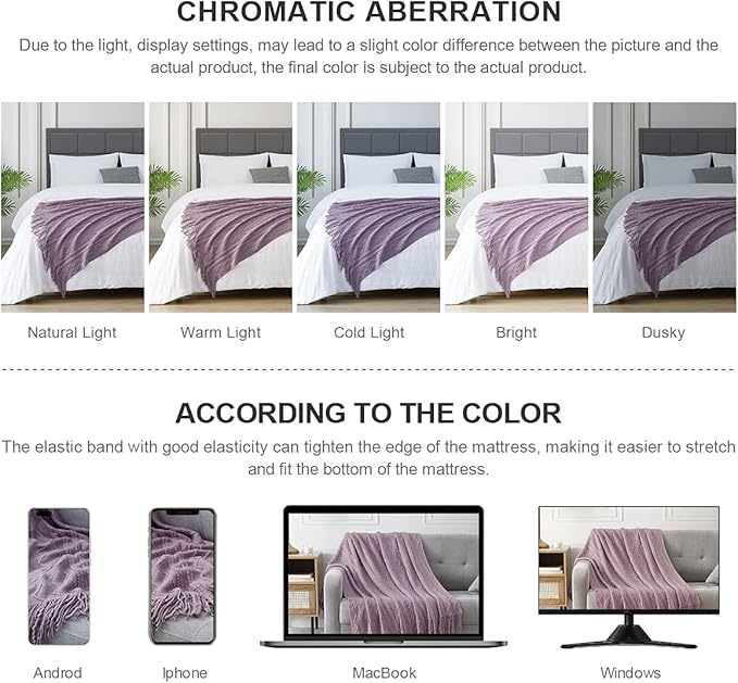 BOURINA Light Lavender Throw Blanket 50x60Inch Knit Soft Throw Sofa Blanket | Knitted Throw Blanket 50x60 Inches, Soft Lightweight Boho Weave Throw Decorative Couch Blanket for Living Room Bedroom Chair