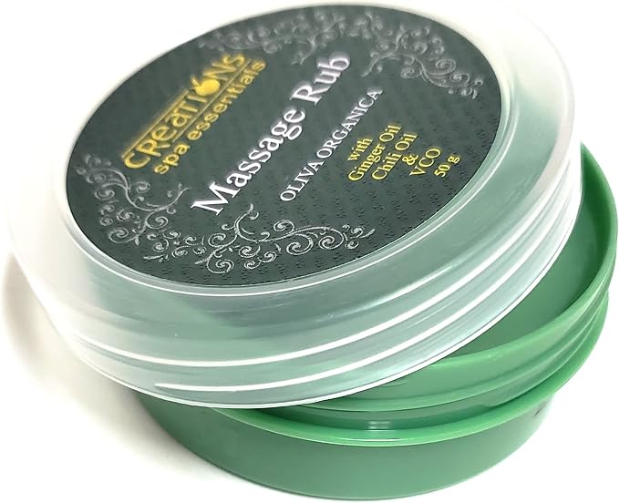 Creation Spa Essentials Massage Rub , Oliva Organica with Ginger Oil , Chili Oil & VCO , Size 50g ( Pack of 1 ) Green