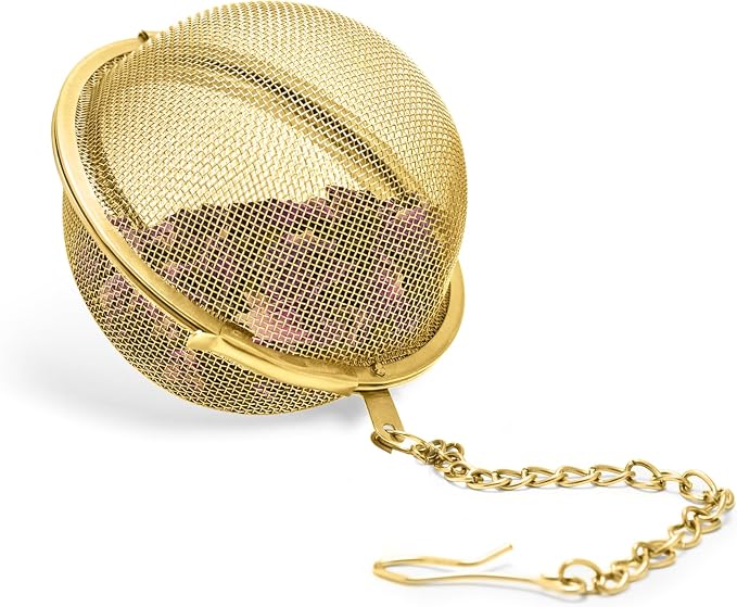 Pinky Up Gold Metal Ball Tea Infusers for Loose Tea - Stainless Steel Mesh Tea Diffuser, Gold Strainer Tea Steeper, Tea Accessories - Set of 1, Gold