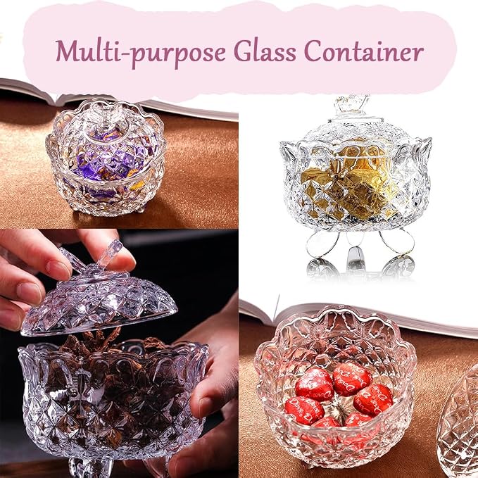 4" Glass Dusting Powder Container with 2 Fluffy Puffs,Cute 3.5" Soft Body Powder Puff and Jar Set(Butterfly-clear)