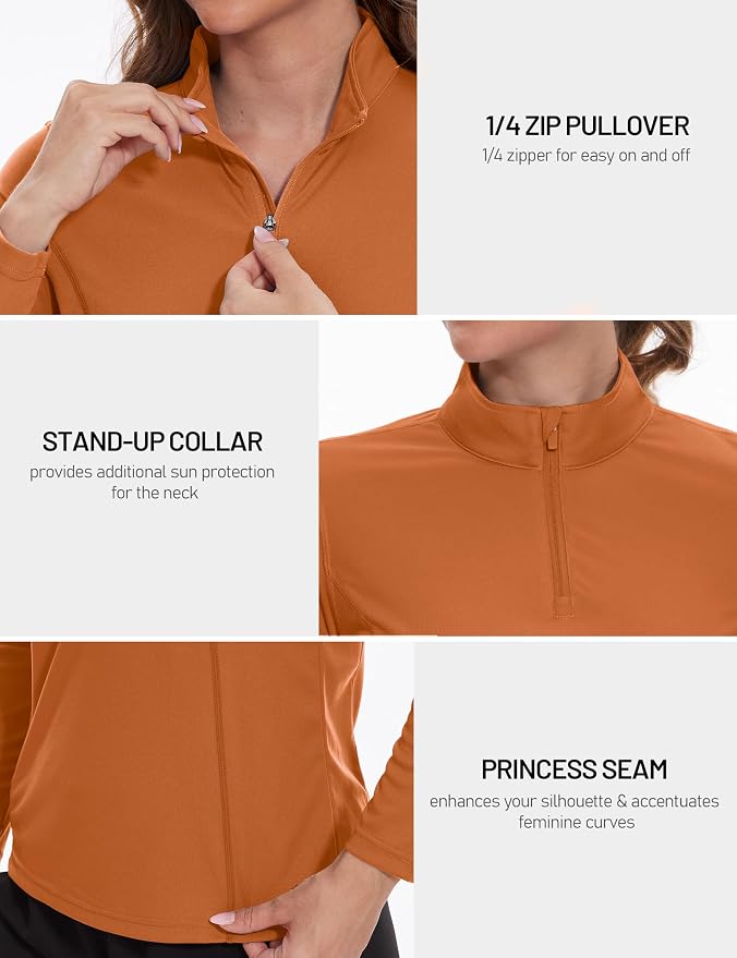 TACVASEN Women's Quarter Zip Pullover Golf Shirts UPF 50+ Long Sleeve Sun Shirts UV Protection Workout Tops