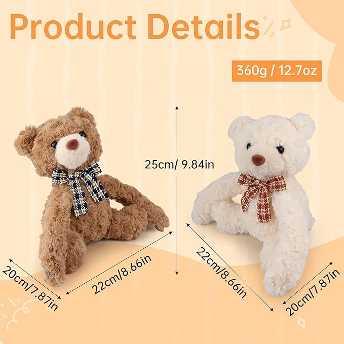 Hugging Teddy Bears, Two Hugging Teddy Bears Stuffed Animals for Couple Girlfriend Girls Kids with Paw Hook and Loop, Soft Plush Toys Companion Gifts for Valentines Birthday Christmas Room Home Decor