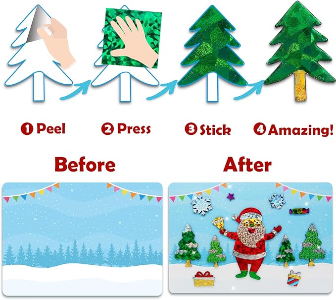 ZMLM Foil Art Kit for Kids - Christmas Foil Arts Crafts Fun Mess Free Activities, Stocking Stuffers Gifts for Ages 4 5 6 7 8 9 Girls Boys, Christmas Crafts for Kids Creative Birthday Gifts Toys