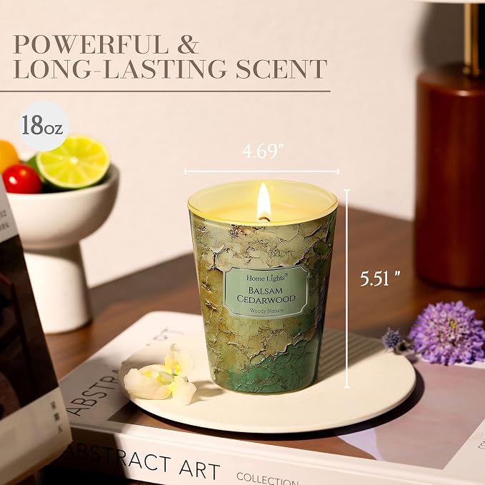 HomeLights Balsam Cedarwood Scented Candles | 6.7oz Soy Candles Industrial Chic Large Candle Jars | Ideal Candle Gifts for Events, Home Decor Stress, Relief & Relaxation