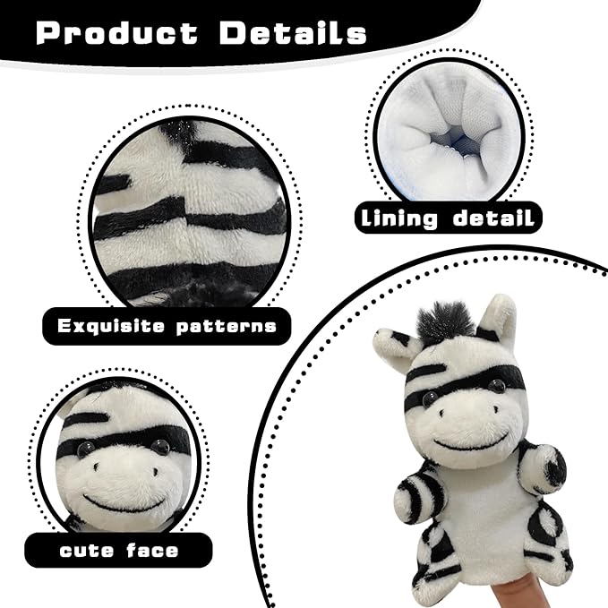 Jungle 6pcs Finger Puppets Set, Cute Animal Puppet for Role-Playing Mini Hand Puppets Giraffe Zebra Lion Tiger Brown Bear Leopard (jungle02)