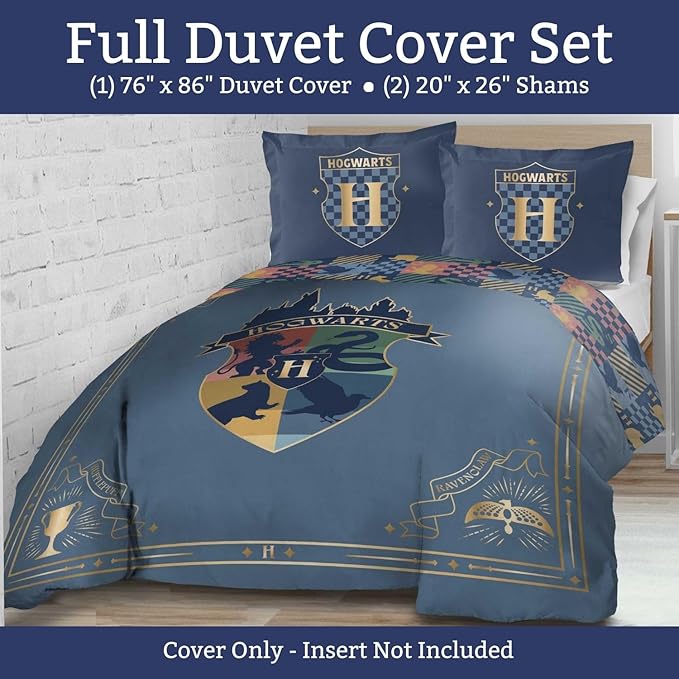 Jay Franco Duvet Cover Set – 3 Piece Comforter Cover and Sham Set, Super Soft Cozy Kids Bedding (Insert Not Included) Blue - Harry Potter, Full