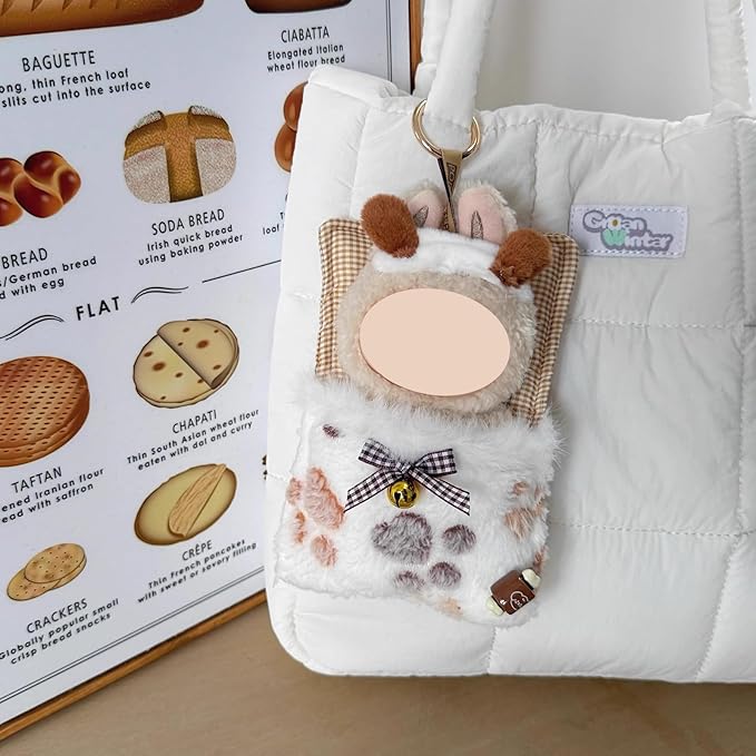 Pajama for Labubu, 2pcs Clothes Accessories Set for 17cm Doll, Plush Sleep Bag and Cute Sleeping Hat Nightcap Hairpin, Animal Kawaii Costume Outfits Collection (No Doll Included) (Brown Dog Set)