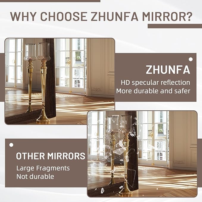 ZHUNFA Arched Full Length Mirror with Solid Wood Frame | 71x32 Farmhouse Wall Mounted Floor Mirror with Stand, Vertical Hanging, Leaning Standing for Bedroom, Living Room, Brown