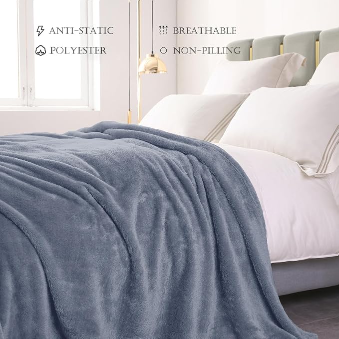 Exclusivo Mezcla Fuzzy Plush Fleece Bed Blanket Twin XL Size, Stone Blue | 90x66 Inches, Super Soft and Cozy Bed Blanket, Fluffy Blanket for Bed, College Dorm Room Essentials, All Season