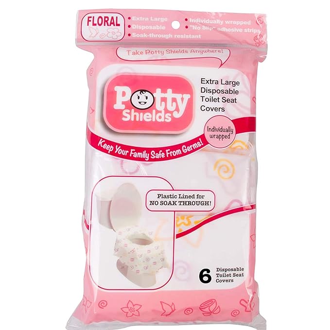Toilet Seat Covers Disposable (6 Pack, Floral) - XL Waterproof Toilet Cover for Toddlers, Kids & Adults - Portable & Individually Wrapped for Travel, Potty Training & Public Restrooms