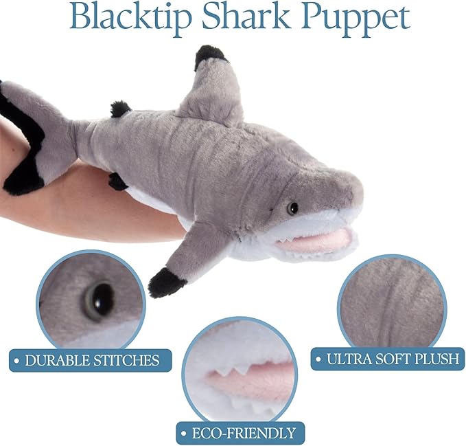 The Petting Zoo Blacktip Shark Hand Puppet Stuffed Animal Plushie, Gifts for Kids, Puppetz Animals, Shark Interactive Puppets Plush Toy 19 Inches