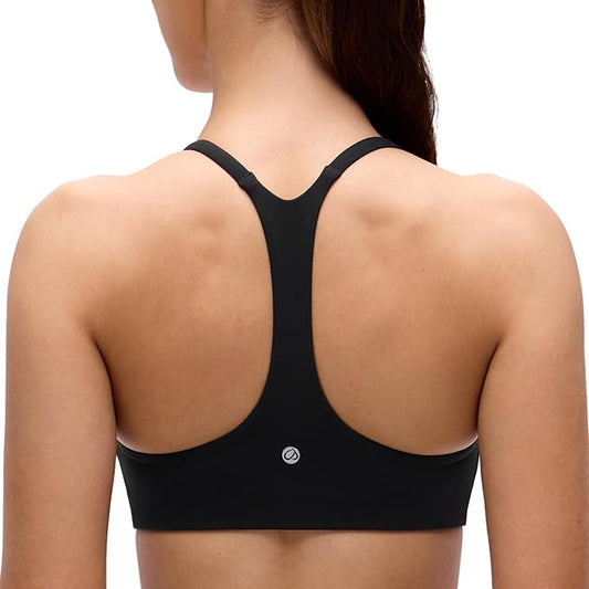 CRZ YOGA Butterluxe Low Coverage V Neck Sports Bras for Women - Spaghetti Straps Racerback Padded Yoga Top